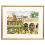 * JOHN MACKIE (SCOTTISH b. 1953), PULTENEY BRIDGE ON THE RIVER AVON, BATH