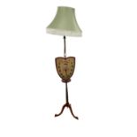 EDWARDIAN PAINTED SATINWOOD POLESCREEN/FLOOR LAMP, EARLY 20TH CENTURY