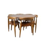 FRITZ HANSEN WEGNER HEART, TABLE AND CHAIRS, MID 20TH CENTURY