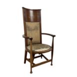 ART & CRAFTS MAHOGANY HIGH BACK ARMCHAIR, LATE 19TH/EARLY 20TH CENTURY