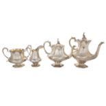 VICTORIAN SILVER FOUR PIECE TEA AND COFFEE SERVICE, MAKER JOHN WATSON, NEWCASTLE 1846/7
