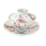 CHINESE PORCELAIN WU SHUANG PU BOWL, COVER AND SAUCER, LATE 19TH CENTURY