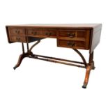 REPRODUCTION YEW WOOD SOFA TABLE, MID/LATE 20TH CENTURY