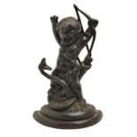 A Victorian cast brass 'Boy and Serpent' door stop, iron weighted, 41cm h Complete and undamaged
