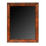 A Dutch walnut and floral marquetry mirror, 19th century, the unbevelled plate in rectangular