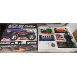 A radio controlled Savage Flux HP 1:8 scale 4-wheel drive monster truck, boxed and a LGB by