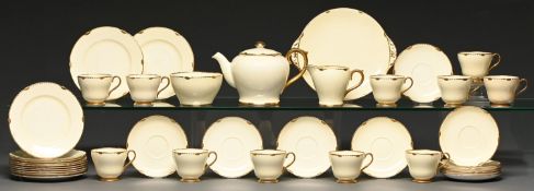 A Shelley bone china tea service, c1930s, teapot and cover 15cm h, painted pattern no 13488, printed