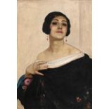 Noel Denholm Davis (1876-1950) - Portrait of Miss Eve Wilford, bust length in a black dress and