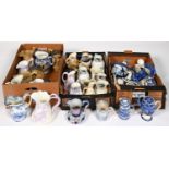 Miscellaneous ceramics, 19th c and later, including blue and white earthenware jugs, mugs and a