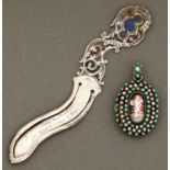 A North American pierced silver and enamel bookmark, c1900, engraved Edith Poor Cochrane from Olcott