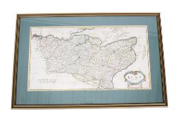 Kent - antique hand coloured map by Robert Morden. 64cm x 34cm, framed and glazed.