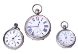Three vintage white metal pocket watches.