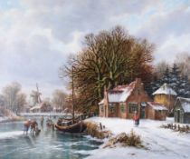 J Borghout, oil on canvas, winter landscape.