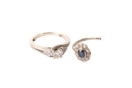 A 9ct gold (tested) diamond ring and another.