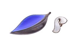 A Norwegian silver David Anderson leaf brooch and a single Norwegian ear clip.