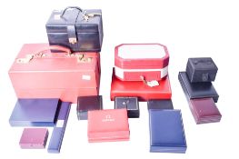 A large collection of empty jewellery boxes.