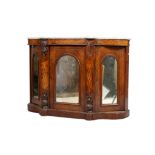 A Victorian burr walnut veneered serpentine credenza.