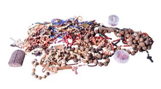 A collection of beads and costume jewellery.
