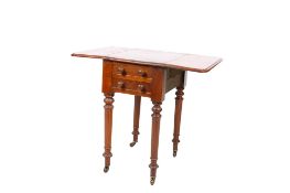 An Edwardian mahogany two-drawer drop leaf side table.