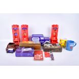 A group of assorted Cadbury's Chocolate vintage branded collectables. Including tins and mugs, etc.