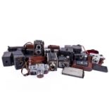 A collection of assorted vintage film cameras. Including box and folding versions, etc.