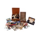 A large collection of costume jewellery and small jewellery boxes.