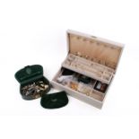 A small group of costume jewellery and a little silver, in two jewellery boxes.