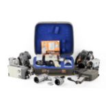 A mixed collection of cine cameras and camcorders.