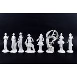 A collection of seven assorted Royal Worcester 1920s Vogue Collection white glazed lady figurines