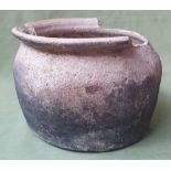 A Medieval cooking pot, excavated Market Street, Warwick, 5" high - incomplete.