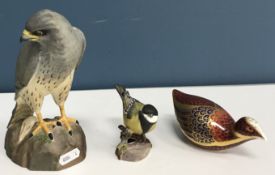 A Royal Crown Derby figure of a "Partridge" with gold button to base,