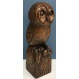A Robert "Mouseman" Thompson of Kilburn carved oak figure group of an owl with mouse prey perched