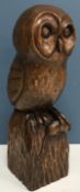 A Robert "Mouseman" Thompson of Kilburn carved oak figure group of an owl with mouse prey perched