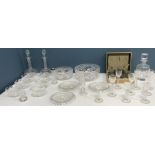 A collection of glassware to include a set of six Hoya glass mini tumblers of different styles