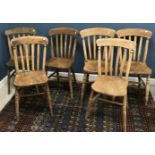 A composite set of six late Victorian beech and elm slat back kitchen chairs approx.