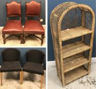 A pair of modern Habitat upholstered curved back dining chairs on oak legs,