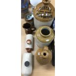 A box containing assorted decorative china and glass to include a pair of glass candlesticks,