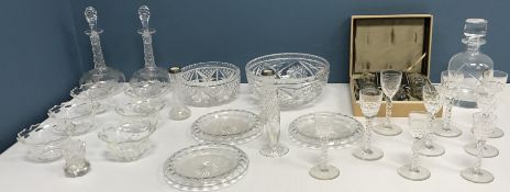 A collection of glassware to include a set of six Hoya glass mini tumblers of different styles
