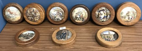 A collection of nine Victorian transfer decorated pot lids to include 