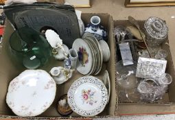 A box of assorted sundry china and glassware to include a Continental fruit set comprising tazza