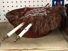 A Chinese red lacquered and gilt decorated dish of circular form,