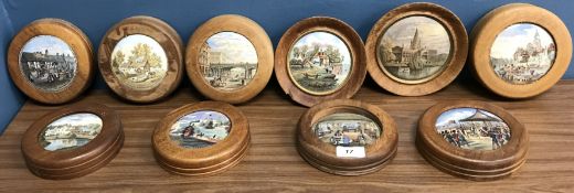 A collection of ten Victorian transfer decorated pot lids comprising 