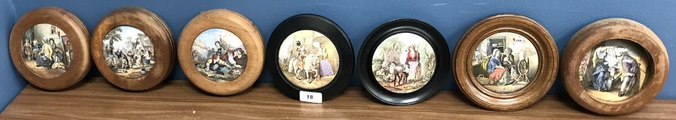 Seven various Victorian transfer decorated pot lids comprising 