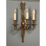 A set of four three branch wall lights in the Louis XVI style with ribbon bow and floral decoration,