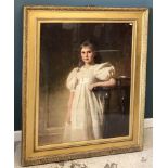 WILLIAM EDWARDS MILLER (1852-1940) "Young girl in white dress wearing a gold cross pendant leaning
