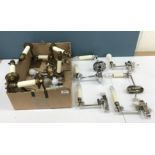 Three pairs of various brass single branch adjustable wall lights,