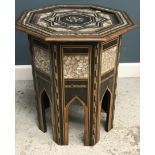 A Syrian mother of pearl and parquetry inlaid occasional table of octagonal form,