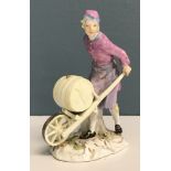 A Meissen figure of “The vinegar seller”, study of a man with barrel on a trolley, No'd.