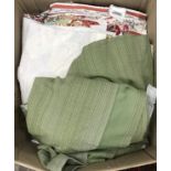 A large box of assorted curtains and oth