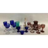 A collection of 19th century glass including a Bohemian ruby flashed jug etched with a stag in